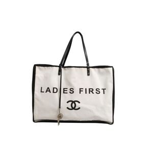 Chanel Ladies First White and Black Canvas Shopper Tote Women's Bag